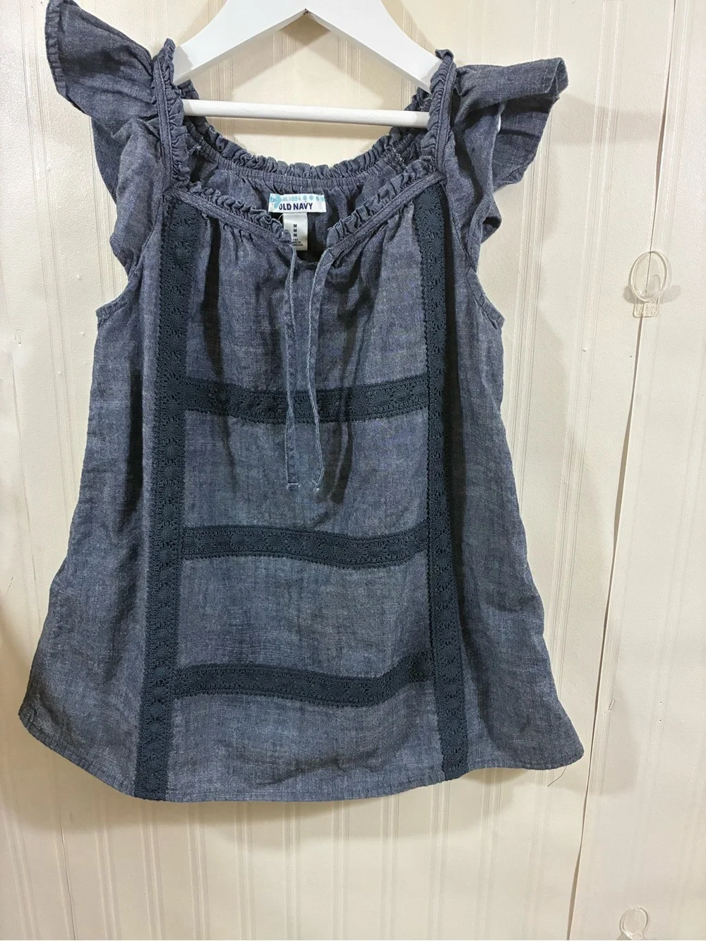 Old Navy Girls' Chambray Ruffle Shoulder Tank Top - Navy Blue